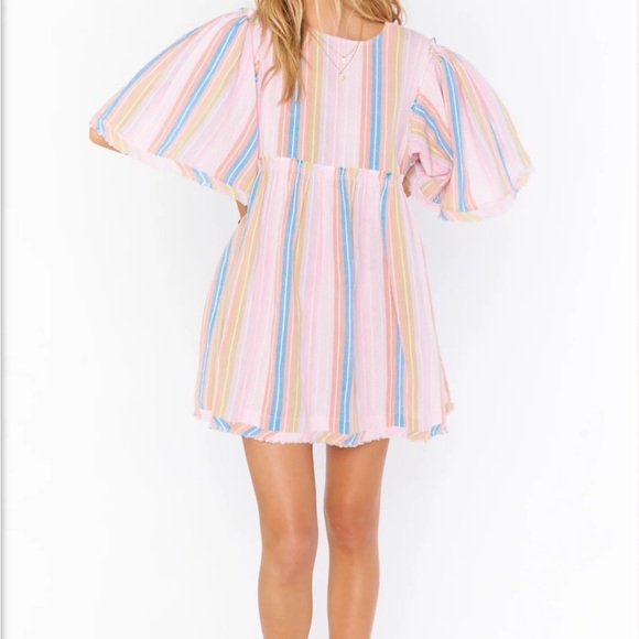 Show Me Your Mumu Brooks Babydoll Mini Dress Paradise Stripe. - Picture 3 of 11